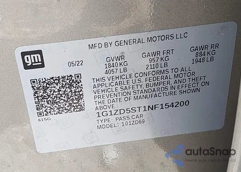 2022 Chevrolet Malibu Fwd Lt from USA, damaged, VIN 1G1ZD5ST1NF154200